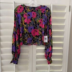 Tinsel Vibrant Floral Blouse in Pink and Blue